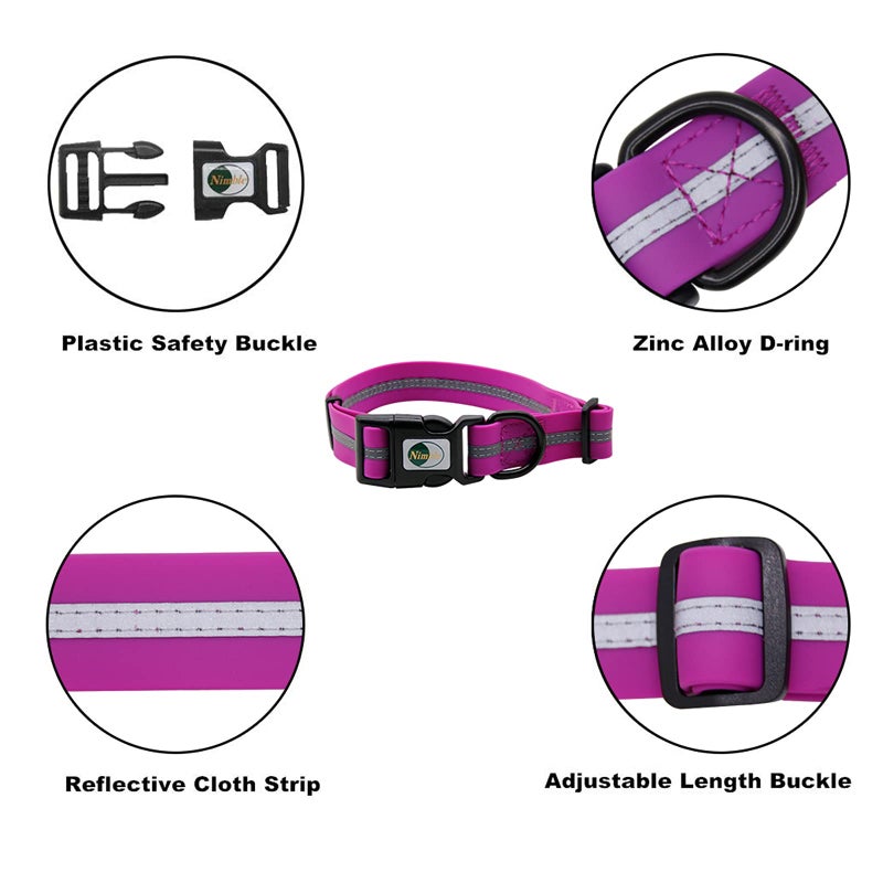 NIMBLE Dog Collar Waterproof Pet Collars Anti-Odor Durable Adjustable Polyester Soft with Reflective Cloth Stripe Basic Dog Collars S/M/L Sizes (Medium (11.81â€-18.5â€inches), Rose Purple) - Image 4